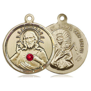 14kt Gold Filled Scapular with Ruby Stone Pendant with a 3mm Ruby Swarovski stone on an 24-inch Gold Plate Heavy Curb Chain