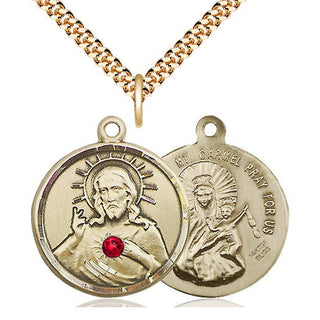 14kt Gold Filled Scapular with Ruby Stone Pendant with 3mm Ruby Swarovski Necklace