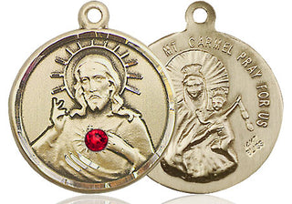 14kt Gold Scapular with Ruby Stone Medal with a 3mm Ruby Swarovski stone