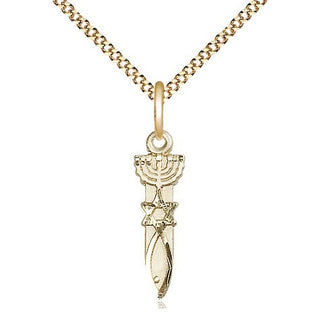 14kt Gold Filled Menorah Star Fish Medal Religious Jewelry