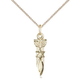 14kt Gold Menorah Star Fish Medal