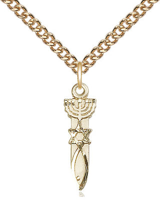 14kt Gold Menorah Star Fish Medal