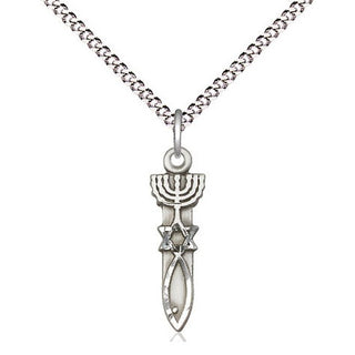 Sterling Silver Menorah Star Fish Medal Religious Jewelry