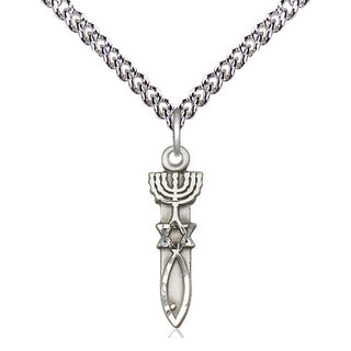Sterling Silver Menorah Star Fish Medal Religious Jewelry