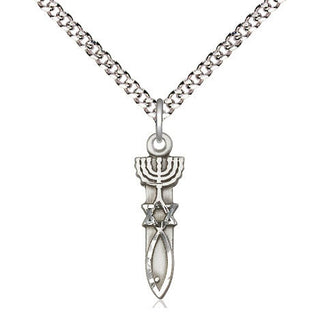 Sterling Silver Menorah Star Fish Medal Religious Jewelry