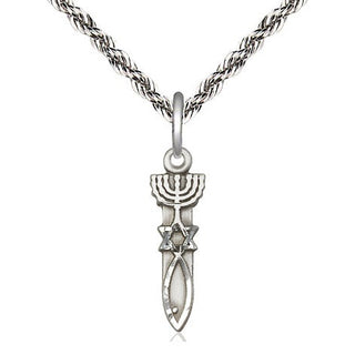 Sterling Silver Menorah Star Fish Medal Religious Jewelry