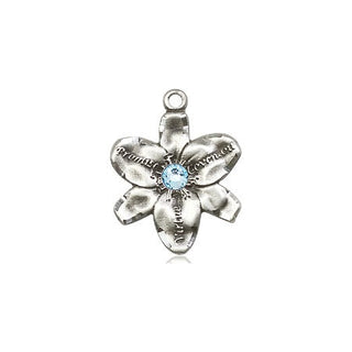 Sterling Silver Chastity Pendant with a 3mm Aqua Swarovski stone on an 18-inch Sterling Silver Light Curb Chain