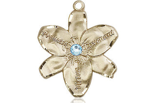 14kt Gold Filled Chastity Pendant with a 3mm Aqua Swarovski stone on an 18-inch Gold Filled Light Curb Chain
