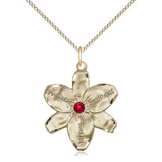 14kt Gold Filled Chastity Pendant with 3mm Ruby Swarovski Necklace
