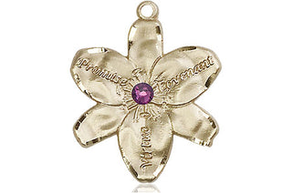 14kt Gold Chastity Medal with a 3mm Amethyst Swarovski stone