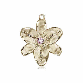 14kt Gold Chastity Medal with a 3mm Light Amethyst Swarovski stone