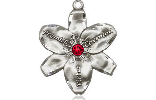 Sterling Silver Chastity Pendant with a 3mm Ruby Swarovski stone on an 18-inch Sterling Silver Light Curb Chain