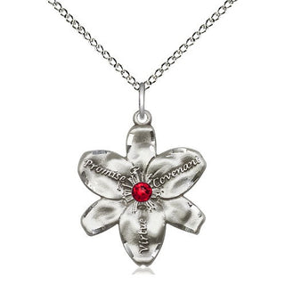 Sterling Silver Chastity Pendant with 3mm Ruby Swarovski stone Necklace