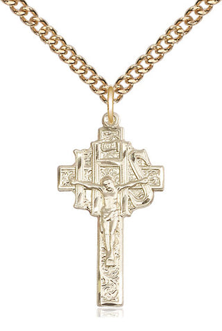 14kt Gold Filled Crucifix-IHS Medal Catholic Jewelry