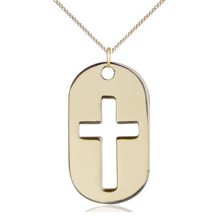 14kt Gold Filled Cross Dog Tag Medal Catholic Jewelry