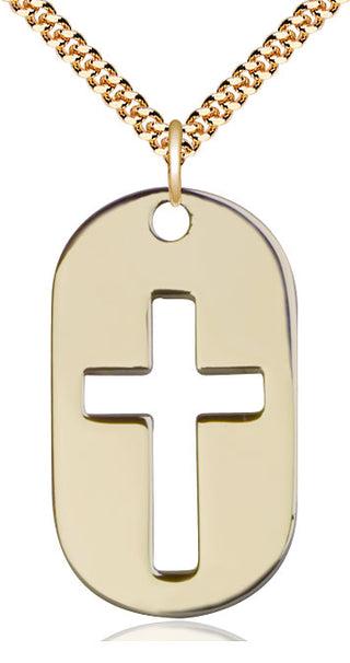 14kt Gold Filled Cross Dog Tag Medal Catholic Jewelry