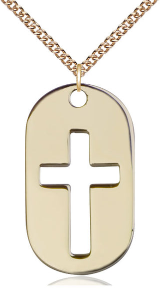 14kt Gold Filled Cross Dog Tag Medal Catholic Jewelry