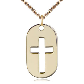 14kt Gold Filled Cross Dog Tag Medal Catholic Jewelry