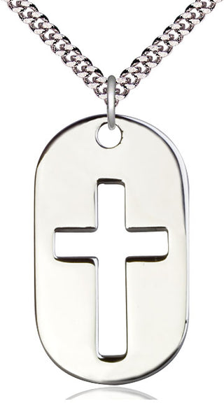 Sterling Silver Cross Dog Tag Medal Catholic Jewelry