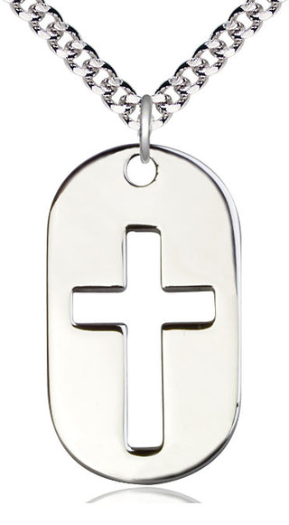 Sterling Silver Cross Dog Tag Medal Catholic Jewelry