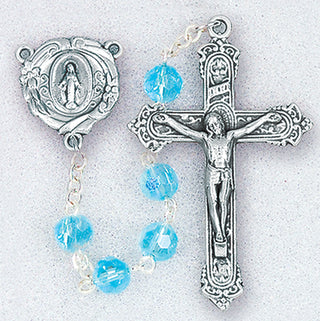 6MM Aqua Crystal Aurora Borealis Rosary with Deluxe Center and Crucifix