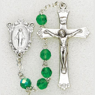 Emerald Crystal Aurora Borealis Bead Rosary with Delux Cross and Ctr,Box
