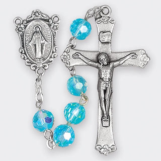 7MM Aqua Crystal Bead Rosary Boexd