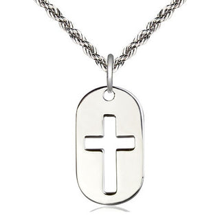 Sterling Silver Cross Dog Tag Medal Religious Jewelry