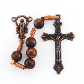 8MM Round Marbleized Brown Bead On Cord with Metal Crx 10-Pack