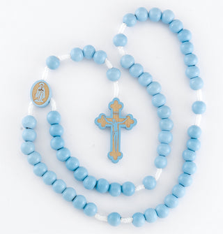 6MM Blue Bead Cord with Wood Crucifix Boxed 10-Pack