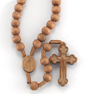 6MM Brown Bead On Cord With Wood Crucifix 10-Pack