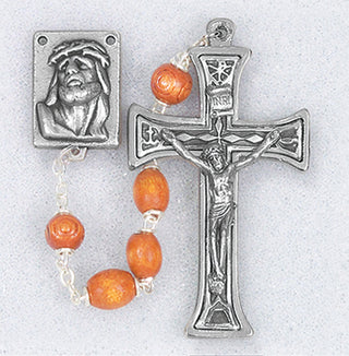 Natural Palissander Wood Bead W Deluxe Crucifix And Box