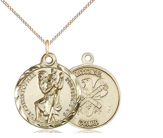 14kt Gold Filled Saint Christopher National Guard Medal Religious Jewelry