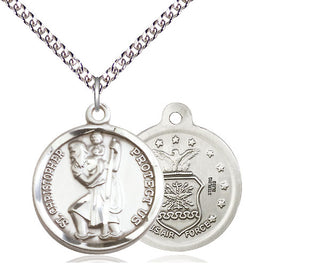 Sterling Silver Saint Christopher Air Force Medal Religious Jewelry