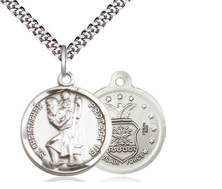 Sterling Silver Saint Christopher Air Force Medal Religious Jewelry