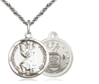 Sterling Silver Saint Christopher Air Force Medal Religious Jewelry