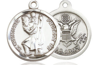 Sterling Silver Saint Christopher Army Medal Religious Jewelry