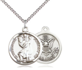 Sterling Silver Saint Christopher Army Medal Religious Jewelry