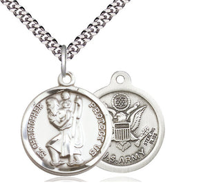 Sterling Silver Saint Christopher Army Medal Religious Jewelry