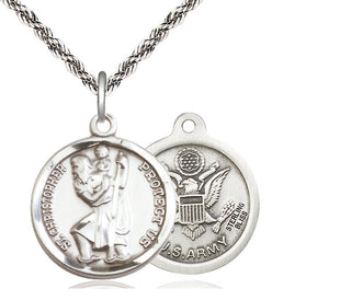 Sterling Silver Saint Christopher Army Medal Religious Jewelry
