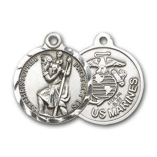 Sterling Silver Saint Christopher U.S. Marines Pendant