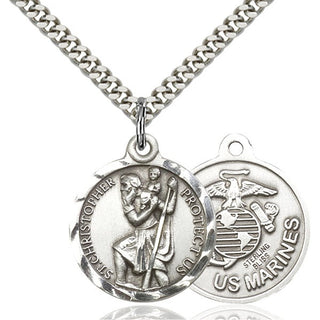 Sterling Silver St. Christopher U.S. Marines Pendant