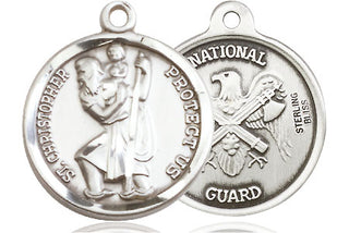 Sterling Silver Saint Christopher National Guard Medal Religious Jewelry