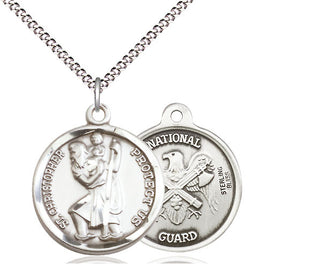Sterling Silver Saint Christopher National Guard Medal Religious Jewelry