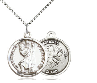 Sterling Silver Saint Christopher National Guard Medal Religious Jewelry