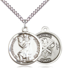 Sterling Silver Saint Christopher National Guard Medal Religious Jewelry