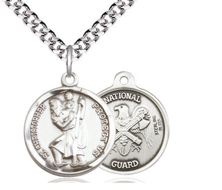 Sterling Silver Saint Christopher National Guard Medal Religious Jewelry