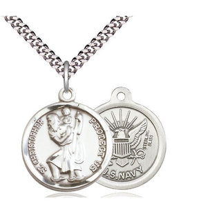 Sterling Silver Saint Christopher Navy Medal Religious Jewelry