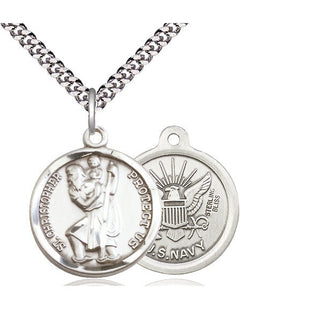 Sterling Silver Saint Christopher Navy Medal Religious Jewelry