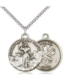 Sterling Silver Saint Joan of Arc National Guard Medal Religious Jewelry
